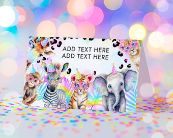 Editable Safari Food Labels Rainbow Safari Birthday Party Chip Bag Favors Cheetah Leopard Print Safari Animals Party Decorations Download XQ