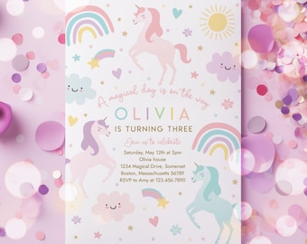 Editable Unicorn Birthday Invitation Magical Pastel Rainbow Unicorn Birthday Party Whimsical Fairytale Unicorn Party Instant Download UY6