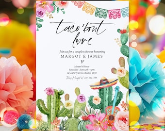 Editable Taco 'Bout Love Fiesta Couples Shower Invitation Taco 'Bout Love Engagement Party Mexican Engagement Fiesta Instant Download GE