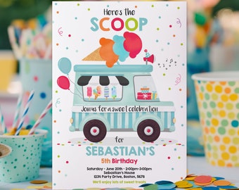 Editable Ice Cream Truck Birthday Invitation Ice Cream Birthday Invitation Ice Cream Party Ice Cream Truck Party Instant Download XU