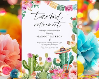Editable Taco Bout Retirement Invitation Taco Bout Retirement Party Mexican Retirement Fiesta Instant Download GE