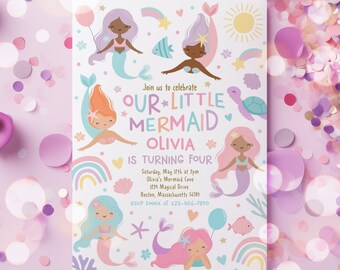 Editable Mermaid Birthday Party Invitation Cute Whimsical Mermaid Under The Sea Birthday Party Girly Mermaid Party Instant Download S4