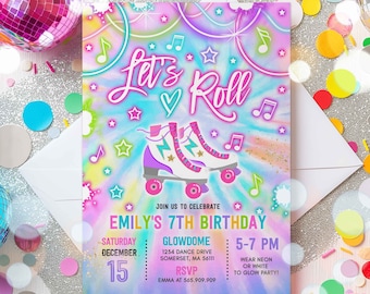 Editable Arcade Party Birthday Invitation Tie Dye Neon Video