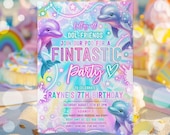 Editable Dolphin Birthday Party Invitation Tie Dye Neon Glow Dolphin Party Under The Sea Rainbow Dolphin Birthday Party Instant Download KD
