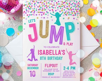 Jump Invitation Jump Birthday Invitation Trampoline Party Bounce House Party Jump Party Let's Jump Party Instant Editable File Corjl H1