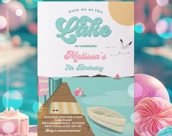 Editable Lake Birthday Party Invitation Boat Lake Birthday Party Summer Lake Water Party Join Us At The Lake Party Instant Download LZ