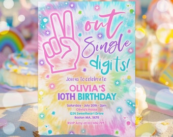 Editable Tie Dye Birthday Party Invitation Peace Out Single Digits Hippy Tie Dye Party Double Digits Tween Birthday Instant Download TD