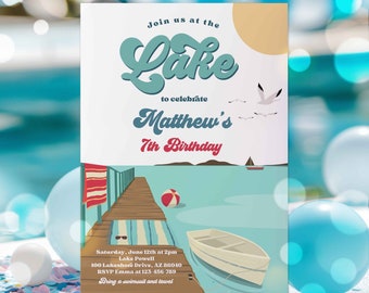 Editable Lake Birthday Party Invitation Boat Lake Birthday Party Summer Lake Water Party Join Us At The Lake Party Instant Download LX