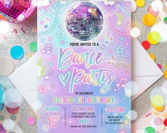 Editable Dance Party Invitation Tie Dye Dance Party Invitation Glow Tie Dye Dance Party Neon Glow Disco Dance Party Instant Download O5