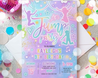 Editable Jump Birthday Party Invitation Tie Dye Jump Birthday Party Glow Jump Trampoline Party Let's Jump Party Instant Editable File OU