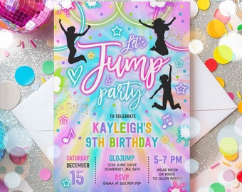 Editable Jump Birthday Party Invitation Tie Dye Jump Birthday Party Glow Jump Trampoline Party Let's Jump Party Instant Editable File TN