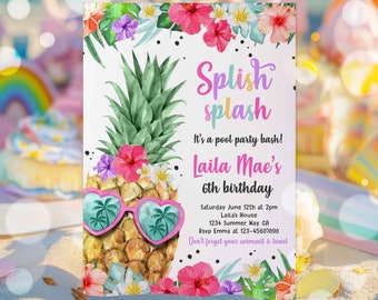 Editable Tropical Pool Party Invitation Hawaiian Luau Pool Party Birthday Pineapple Birthday Party Pineapple Pool Party Instant download P5