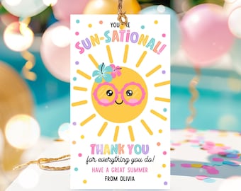 Editable Sunshine Teacher Appreciation You Are Sun-sational Teacher Appreciation Tag Classroom End Of School Year Tag Instant Download FH