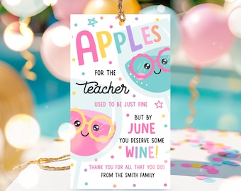 Editable Wine Teacher Appreciation Gift Tag Funny Teacher Gift Tag Classroom Appreciation Tag End of Year Summer Tag Instant Download FH
