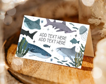 Editable Shark Birthday Party Food Labels Shark Under the Sea Birthday Party Shark Sea Life Birthday Party Decorations Instant Download JB