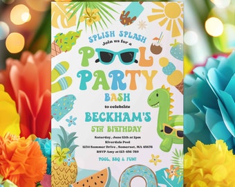 Editable Pool Party Invitation Tropical Splish Splash Pool Float Party Summer Swimming Pool Party Splash Pad Party Instant Download SQ6