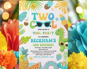 Editable Two Cool Birthday Party Invitation Tropical Splish Splash Summer Boy 2nd Birthday Party Pool Party Birthday Instant Download SQ6