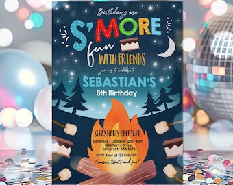EDITABLE S'mores Birthday Invitation S'mores Bonfire Birthday Invite Backyard Camping S'mores Fun Together Bonfire Party Instant Download AS