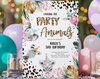 Editable Party Animals Birthday Invitation Leopard Print Safari Animals Birthday Party Invitation Leopard Print Birthday Party Download 4ER