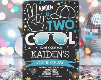 Editable Two Cool Birthday Invitation Two Cool Party Boy 2nd Birthday Party I'm Two Cool Blue Sunglasses Birthday Party Instant Download CT