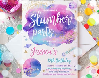 Editable Galaxy Birthday Party Invitation Galaxy Slumber Party Invitation Tween Galaxy Starry Night Sleepover Party Instant Download HJ