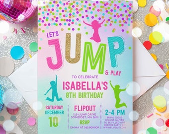 Jump Invitation Jump Birthday Invitation Trampoline Party Bounce House Party Jump Party Let's Jump Party Instant Editable File Corjl H1