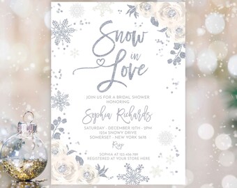 Winter Bridal Shower Invitation White And Silver Winter Bridal Shower Invitation Snow In Love Winter Bridal Shower Instant Download WA1