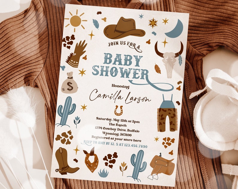 Editable Cowboy Baby Shower Invitation Wild West Cowboy Baby Shower Rodeo Boy Baby Shower Southwestern Ranch Baby Shower