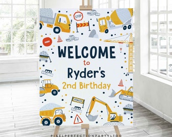 Editable Construction Welcome Sign Dump Truck Digger Excavator Construction Welcome Birthday Party Welcome Sign Favors Instant Download AC