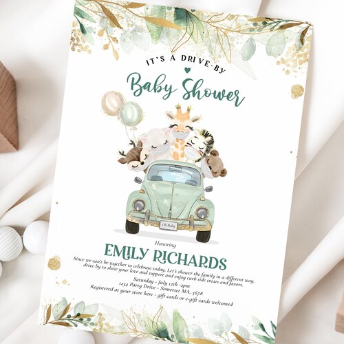 Editable Drive by Baby Shower Invitation Teddy Bear Drive Etsy