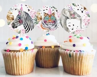 Fiesta Animal Cupcake Toppers Pink Safari Wild One Cupcake Toppers Safari Etiqueta Etiqueta Toppers Safari Fiesta Decoraciones Descarga Instantánea DL