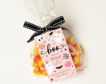 Editable Halloween Gift Tag Pink Ghost Boo Halloween Trick Or Treat Gift Tag Halloween Ghost Party Favor Gift Tag Instant Download DS
