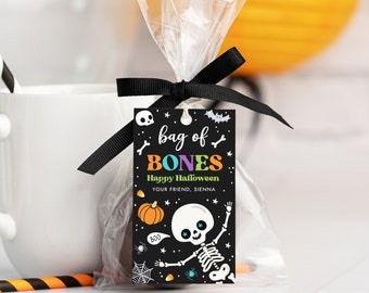 Editable Halloween Gift Tag Skeleton Gift Tag Halloween Trick Or Treat Gift Tag Halloween Party Favor Tag Instant Download FG