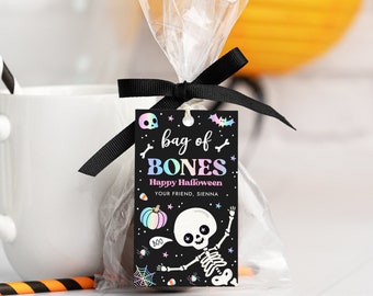 Editable Halloween Gift Tag Halloween Skeleton Gift Tag Halloween Trick Or Treat Gift Tag Halloween Party Favor Tag Instant Download DQ