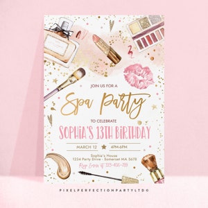 Editable Spa Makeup Birthday Party Invitation Glam Party Invitation Girl Blush Pink And Gold Spa Party Tween Party Instant Download KE image 3