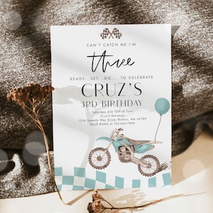 Editable Can&#39;t Catch Me I&#39;m Three Dirt Bike Birthday Party Invitation Boy Racing Dirt Biking 3rd Birthday Invitation Instant Download RT4