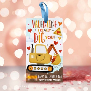 Editable Construction Valentine's Day Gift Tag I Really Dig You Dump Truck Digger Valentine School Tag Valentine Tag Instant Download VL image 1