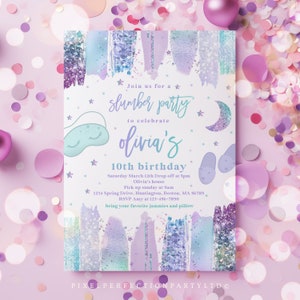 Editable Slumber Birthday Party Invitation Sleepover Birthday Party Invitation Iridescent Spa Tween Teen Birthday Party Instant Download TW