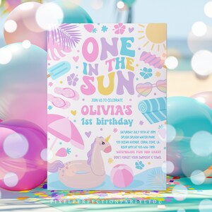 Editable One In The Sun 1st Birthday Party Invitation Tropical Summer Splish Splash Girly 1st Birthday Party Pool Party Instant Download SY5