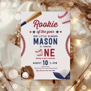 Editable Baseball Birthday Party Invitation Rookie of the Year Baseball 1st Birthday Party Invite Sports 1st Birthday Instant Download AQQ