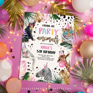 Editable Party Animals Birthday Invitation Leopard Print Safari Animals Birthday Party Invitation Leopard Print Birthday Party Download DL image 2