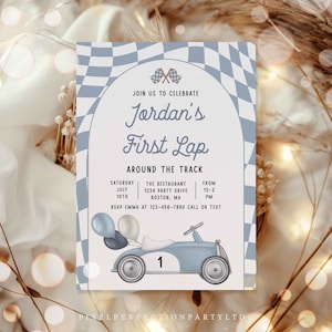Editable Race Car 1st Birthday Party Invitation First Lap Around The Track Vintage Race Car 1st Birthday Racing Party Instant Download RC3