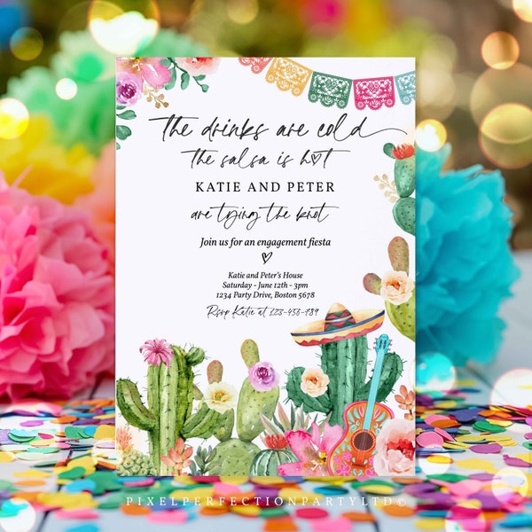 Editable Fiesta Engagement Invitation Cactus Couples Shower Fiesta The Drinks Are Cold The Salsa Is Hot Tying the Knot  Instant Download GE