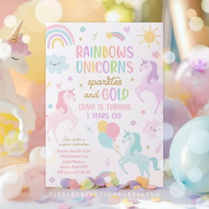 Editable Unicorn Birthday Invitation Magical Pastel Rainbow Unicorn Birthday Party Whimsical Fairytale Unicorn Party Instant Download UY6