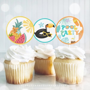 Beach Cupcake Toppers Beach Ball 1st Birthday Party Decorations Beach Ball Party Decorations Splish Splash Birthday Pool Party Summer Fun Party