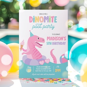 Editable Dinosaur Pool Party Invitation Dinosaur Pool Birthday Party Dinomite Splash Pad Dinosaur Pool Party Instant Download Editable Y6P