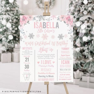 Winter ONEderland Birthday Poster Pink And Silver Winter ONEderland 1st Birthday Milestone Poster Instant Download Editable File Corjl WS1