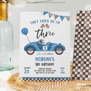 Editable Race Car 3rd Birthday Invitation Can’t catch Me I’m Three Race Car 3rd Birthday Party Instant Download DB5