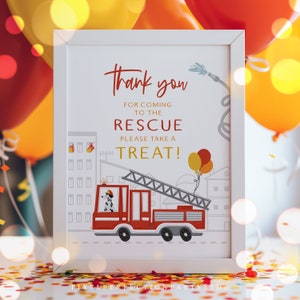 Merci d'être venu à la rescousse, camion de pompier, signe de fête d'anniversaire, pompier, pompier, décoration de fête d'anniversaire, téléchargement immédiat SQ1