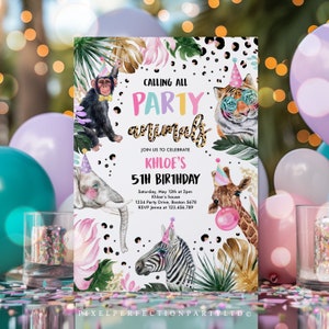 Editable Party Animals Birthday Invitation Leopard Print Safari Animals Birthday Party Invitation Leopard Print Birthday Party Download DL image 1